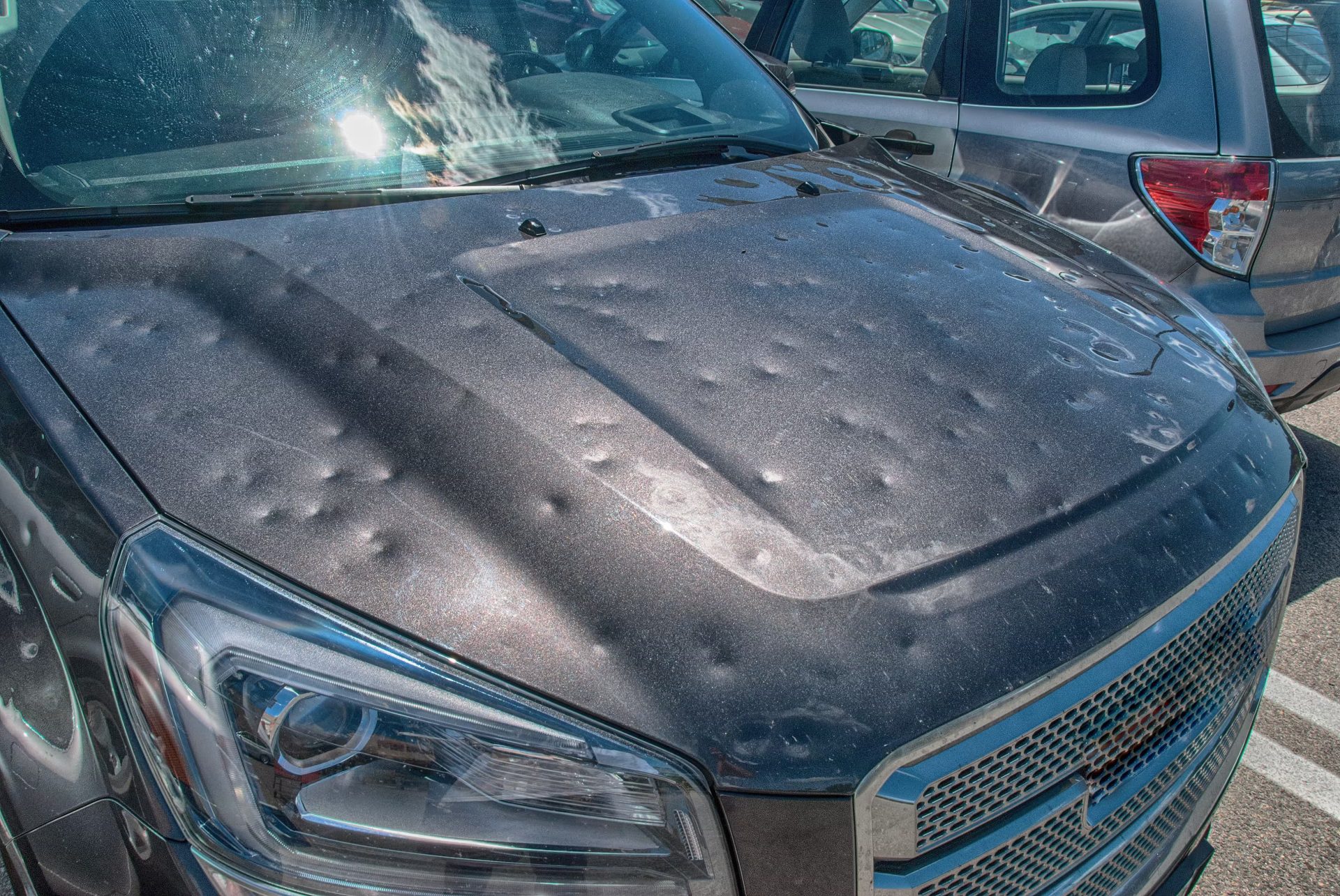 Hail damaged car